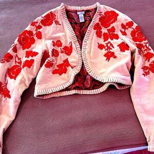 Odille size 10 bolero jacket. Velvet with red embroidered flowers. Stunning🌹